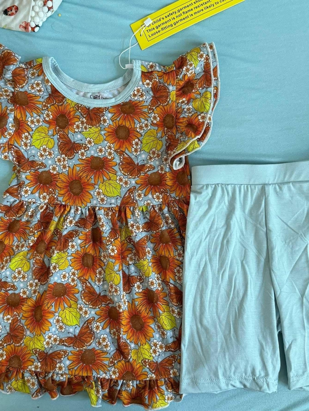 Cozy Critters Bamboo Floral Twirl Dress With Light Blue Shorts